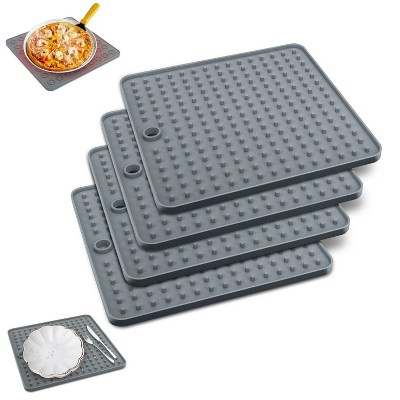 LunaLulinlk 4pcs Silicone Trivet Mats, Heat-Resistant Pot Holders, Non-Slip Dish Drying Mats, Hot Pads for Baking, Cooking, 7", Gray