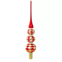 Christina's World 18.0" Red/White Harlequin Tree Top Gold Finial Ball Christmas  -  Tree Toppers