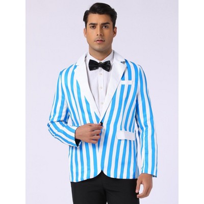 Мужские пиджаки INSPIRE CHIC Men's Single Breasted Contrast Color Business Striped Blazer Blue White Large — фото 2