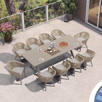 PURPLE LEAF Outdoor Dining Set with Patio Aluminium Dining Table and Wicker Rattan Chairs Modern Furniture Cushions Sets for Backyard