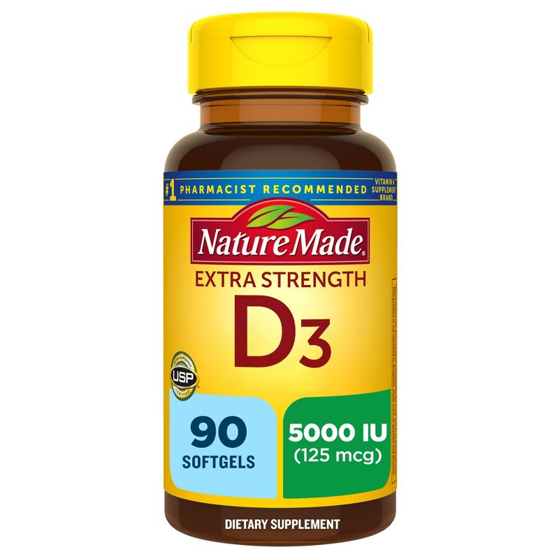 Nature Made Extra Strength Vitamin D3 5000 IU (125 mcg), Bone Health and Immune Support Softgels, 1 of 14