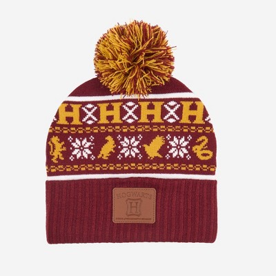 Men's Harry Potter Hogwarts Holiday Pom Beanie - Maroon