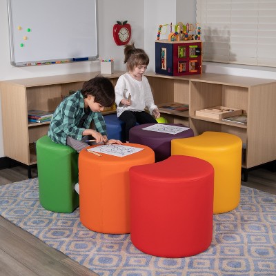 Orange Plywood Moon Ottoman for Classrooms, 18" Seat Height
