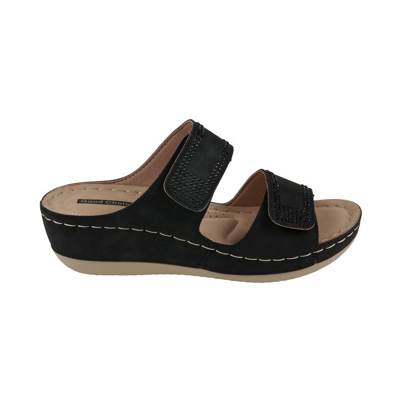 GC Shoes Rea Velcro Double Band Embellished Comfort Slide Wedge Sandals, 2 of 6