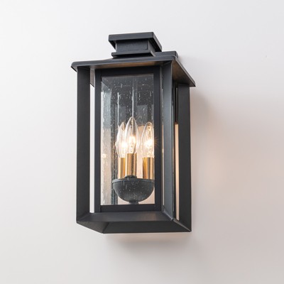 LLHZSY Modern 3-Light Outdoor Wall Lantern Sconce with Seeded Glass-16 3/5" Exterior Light Fixture for Post Porch Yard Patio
