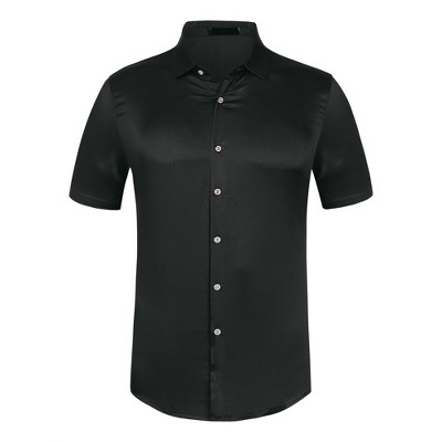 Lars Amadeus Men's Satin Point Collar Short Sleeve Button Down Business Shirts