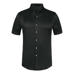 Lars Amadeus Men's Satin Point Collar Short Sleeve Button Down Business Shirts - 1 of 4