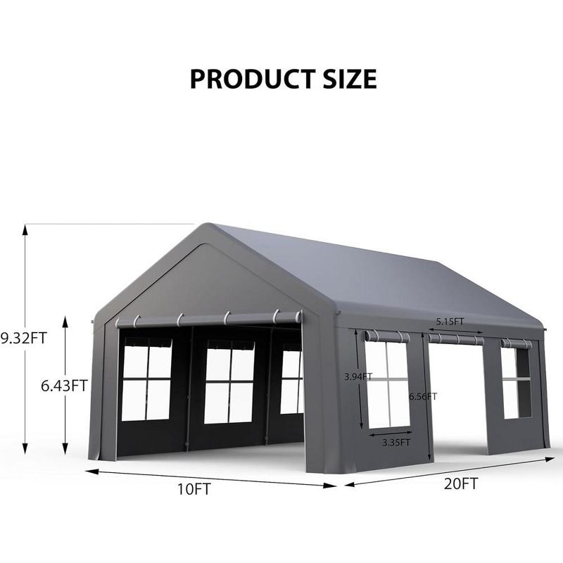 WhizMax Carport & Party Tent, Heavy Duty Portable Garage Car Port Canopy with 4 Roll-up Doors & 4 Windows, 5 of 10