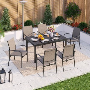 Captiva Designs 7pc Patio Dining Set with Slat-top Adjustable Steel Rectangle Table & Sling Fixed Dining Chairs - 1 of 4