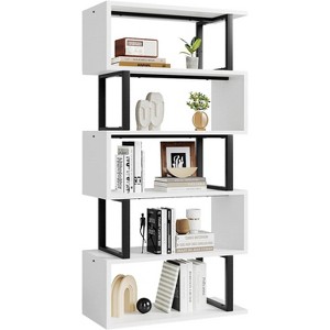 5-Tier S-Shaped Bookshelf, 70.4" Tall Modern White Bookcase for Home Office, Bedroom, or Living Room Storage & Display - 1 of 4