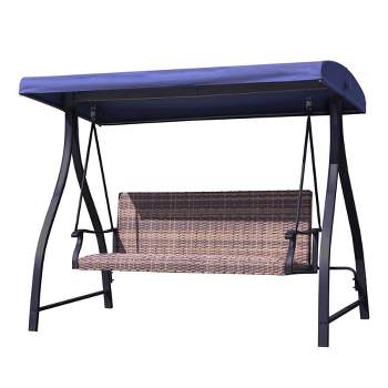 Aoodor Outdoor Rattan Patio Swing with Adjustable Canopy, Built-in Quick-drying Foam Seat, Stylish Design,for Porch,Garden,Yard
