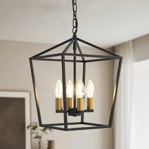 YANSUN 4-Light  American Vintage Black and Gold Finish Birdcage Pendant Light, No Bulbs Included E12 Base for Living Room - 1 of 1
