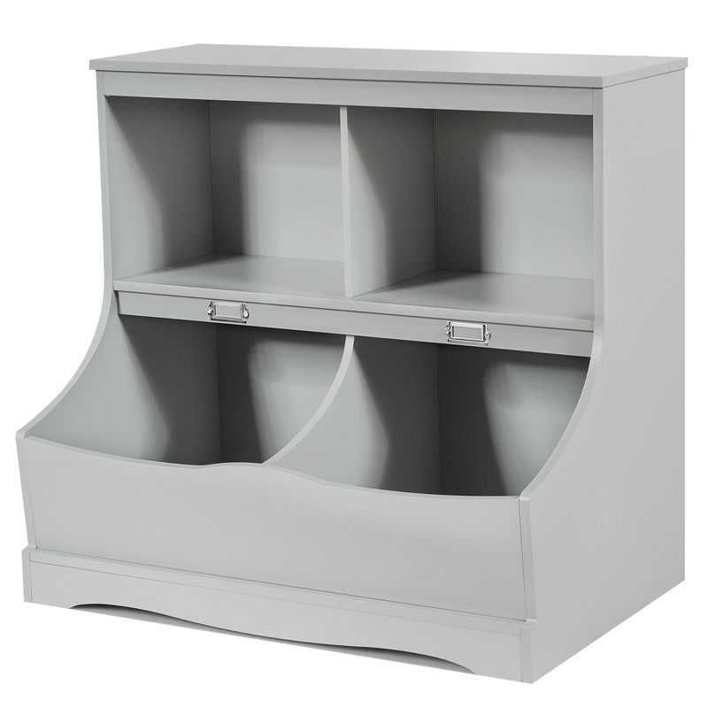 Costway Children's Multi-Functional Bookcase Toy Storage Bin Kids Floor Cabinet GreyWhite, 1 of 13