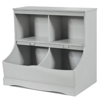 Costway Children's Multi-Functional Bookcase Toy Storage Bin Kids Floor Cabinet GreyWhite