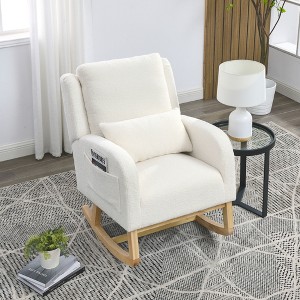 Fabric Modern Accent High Back Casual Armchair Rocker with Lumbar Pillow, Two Side Pockets and Sturdy Wood Frame - 1 of 4