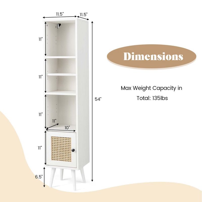 Costway Rattan Storage Cabinet Freestanding Slim Organizer Wood Display Rack Living Room Black/White/Natural, 3 of 11