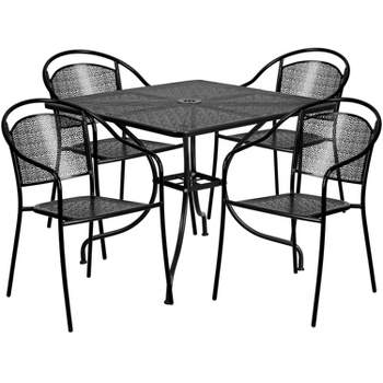 Flash Furniture Oia Commercial Grade 35.5" Square Indoor-Outdoor Steel Patio Table Set with 4 Round Back Chairs