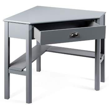 Costway Triangle Computer Desk Corner Office Desk Laptop Table w/ Drawer Shelves Rustic Grey