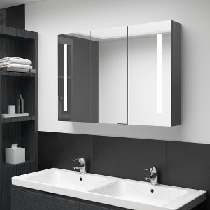 vidaXL LED Bathroom Mirror Cabinet 35 in.x5.5 in.x24.4 in. Gray - 1 of 4