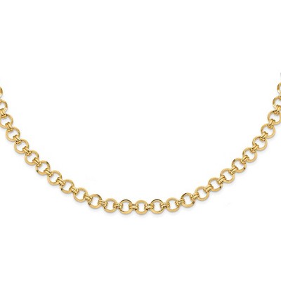 Black Bow Jewelry 9.5mm 14K Yellow Gold Hollow Circle Link Chain Necklace, 18 Inch