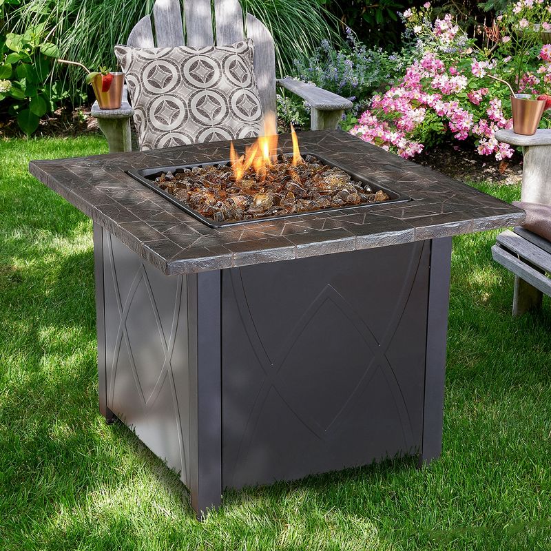 Endless Summer 30 Inch Square 30,000 BTU LP Gas Outdoor Fire Pit Table with Handcrafted Mantel, Fire Rocks, and Protective Cover, Black, 2 of 7