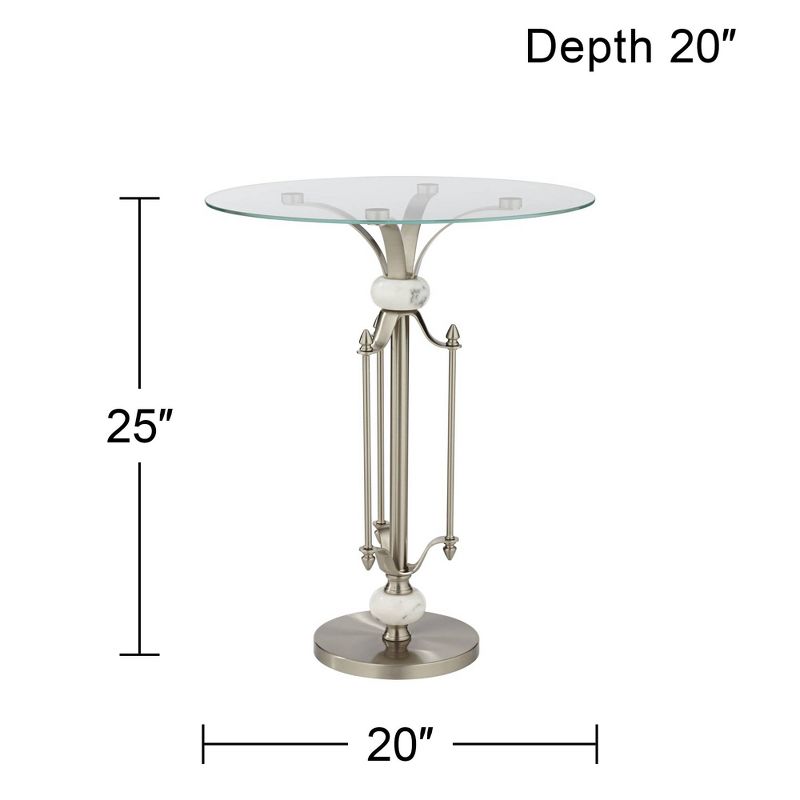 Studio 55D Monique Modern Metal Round Accent Table 20" Wide Brushed Nickel Clear Glass Tray Marble Accents for Living Room Bedroom Bedside Entryway, 4 of 10