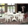 HomeStock 5-Piece Linen White Finish Solid Wood Top Dining table with 4 Chairs with Slat Back - 2 of 4