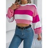 Coolmee Women's Colorblock Pullover Cropped Sweaters, Loose Crewneck Long Sleeve Casual Knitted Fall Winter Sweater Tops - 4 of 4