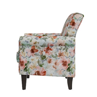 Orange and Green Floral Rolled Arm Accent Chair