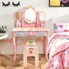Infans Kids Vanity Princess Makeup Dressing Table Chair Set w/ Tri-fold Mirror Pink - 3 of 4