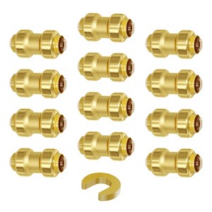 VEVOR Pipe Fittings, 3/4" 12PCS Brass Pipe Fittings, Straight-Through Push-Fit Pipe Connector Brass Air Fittings, Gold - 1 of 4