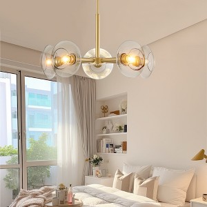 Angel Sar 26" Modern Gold 5-Light Sputnik Chandelier, Clear Glass Shades Mid-Century Pendant Light Fixture for Dining Room, Living Room, Kitchen - 1 of 4