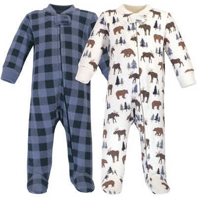 Hudson Baby Infant Boy Premium Quilted Zipper Sleep and Play 2pk, Moose Bear, 0-3 Months