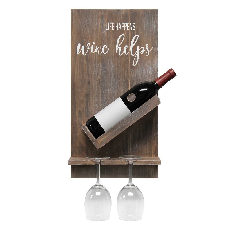 Lucca Wall Mounted Wooden Wine Bottle Shelf with Glass Holder - Elegant Designs, 4 of 7
