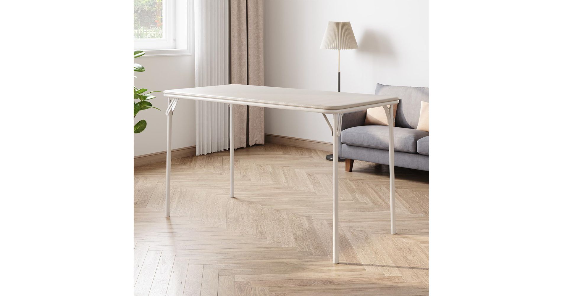 Garvee Folding Table, Portable Folding Card Rectangle Table with Metal Frame, PU Leather Upholstered Foldable Table, for Dining Room, Living Room