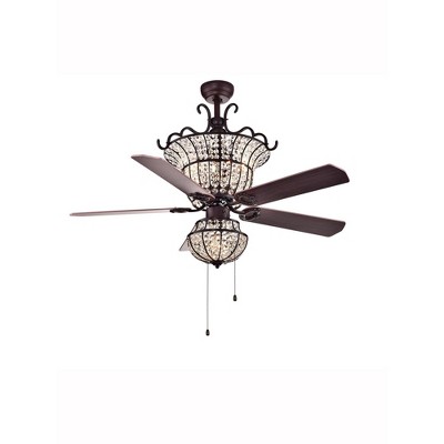 52" x 52" x 25" Charla 4 Light Crystal 5 Blade Chandelier Ceiling Fan Brown - Warehouse of Tiffany