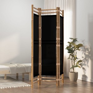 vidaXL Folding 3-Panel Room Divider 47.2" Bamboo and Canvas - 1 of 4