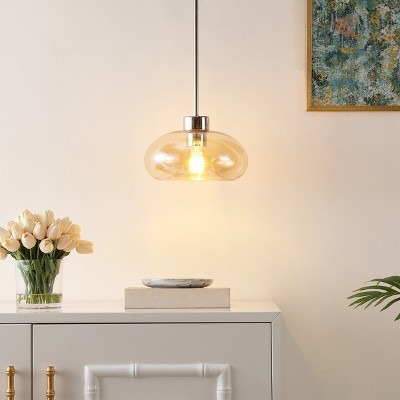 Amber Glass and Nickel Globe Pendant Light with LED
