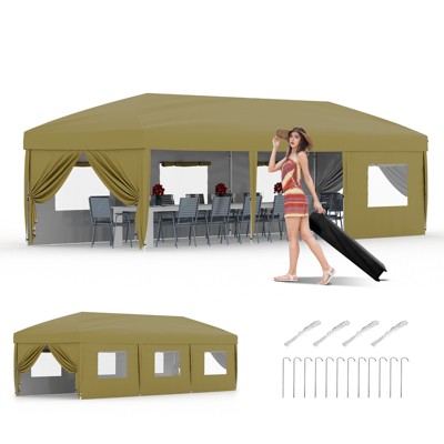 10x30 Heavy Duty Pop Up Canopy w/8 Sidewalls, Roller Bag & Full Kit (Anchors, Ropes, Stakes) - 3 Height Adjustable
