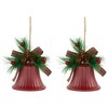 Northlight Bells with Pine Sprigs and Bow Christmas Ornaments- 7" - Red - Set of 2 - 3 of 4