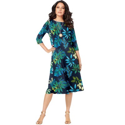 Roaman's Women's Plus Size Ultrasmooth Fabric Boatneck Swing Dress