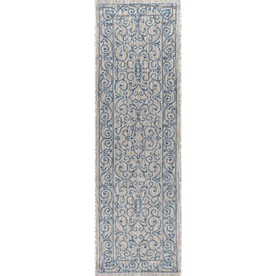 Boho-Chic Vintage Filigree Gray/Navy Indoor/Outdoor Runner Rug