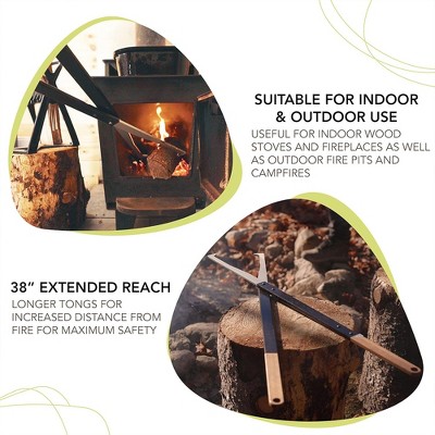 KABIN 38 Inch Fire Tongs, Extra Long Anodized Aluminum Log Grabbers with Hardwood Handles, Outdoor Camping Fire Pit Fireplace Accessories