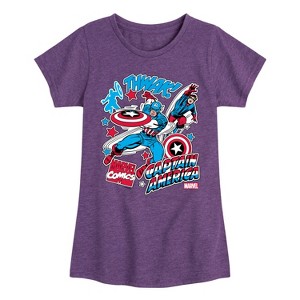 Girls' - Marvel - Captain America Stickers Fitted Short Sleeve Graphic T-Shirt - 1 of 4
