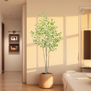 Artificial Ficus Tree - Large Lifelike Fake Plant with Shiny Leaves for Living Room, Office, Bedroom Decor - Housewarming Gift - 1 of 4