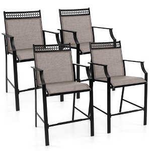 Tangkula Outdoor Bar Stools Set of 4 Heavy-Duty Patio Stools & Bar Chairs with Footrest & Armrests Metal Frame Counter Height - 1 of 4