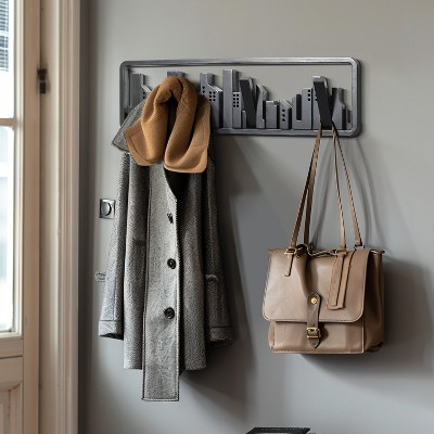Black Fir Wood Urban Wall-Mounted Coat Rack with 4 Hooks