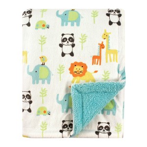 Luvable Friends Baby Plush Blanket with Faux Shearling Back, Neutral Animals, One Size - 1 of 2