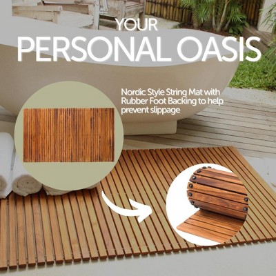 Nordic Teak 59" x 35" Oiled Shower and Bath Mat with Rubber Footing