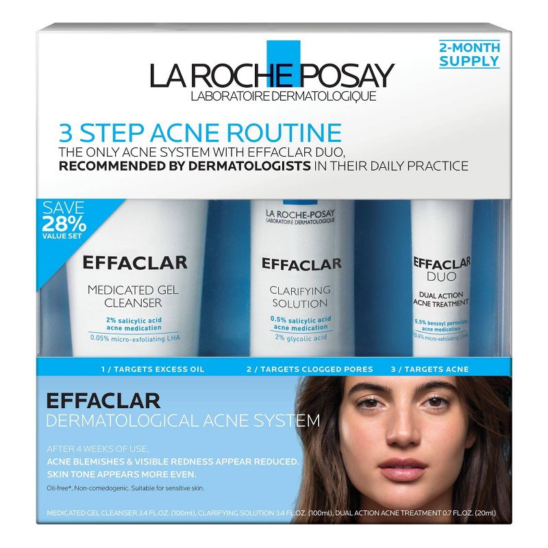 La Roche Posay Effaclar Dermatological Acne Treatment 3-Step System Kit with Medicated Gel Cleanser - 7.5 fl oz, 1 of 10